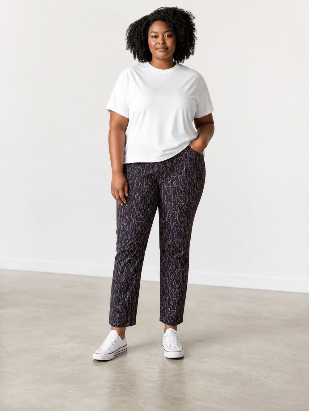 NWT New Alfani Straight Leg Black Graphic Lines Print Pants Size 22W